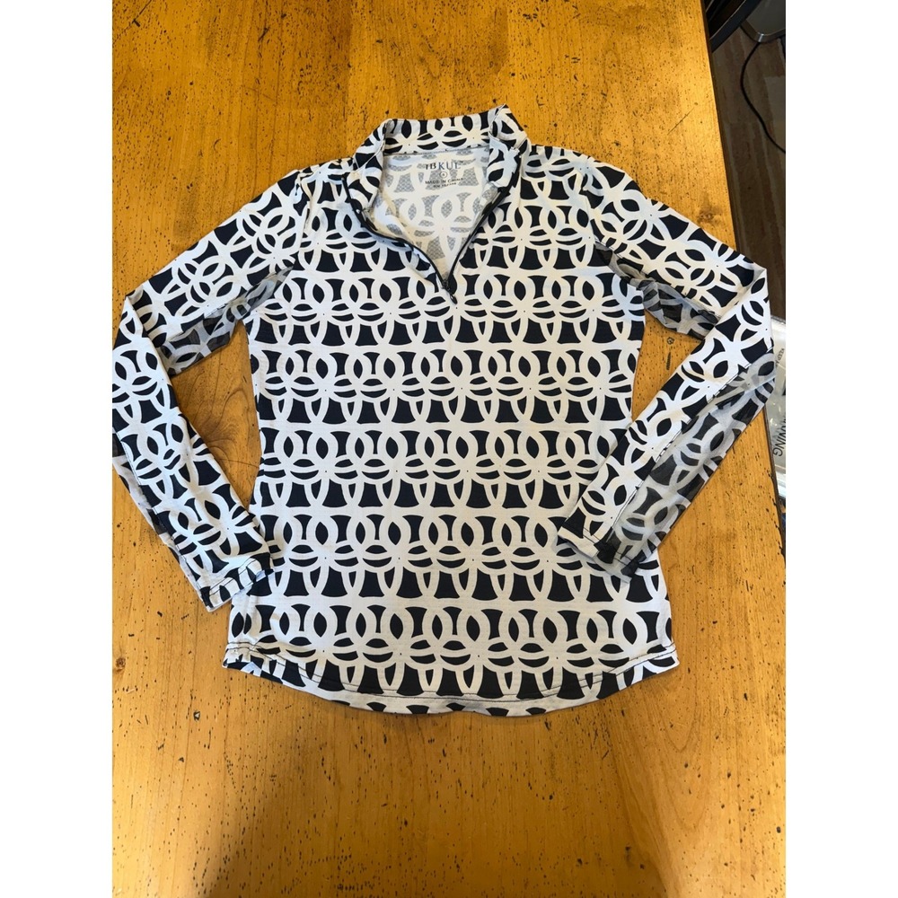 IBKUL Sun Shirt Small Long Sleeve Quarter Zip Geometric Black White Pullover